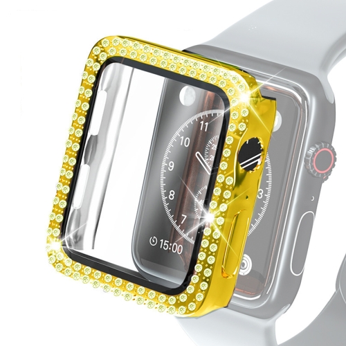 

Electroplating PC Double Rows Diamond Protective Case with Tempered Glass Film For Apple Watch Series 6 & SE & 5 & 4 44mm(Gold)