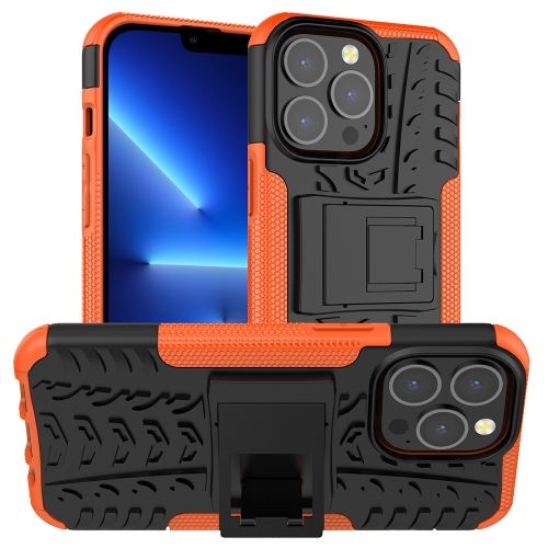 

Tire Texture Shockproof TPU+PC Protective Case with Holder For iPhone 13 Pro Max(Orange)