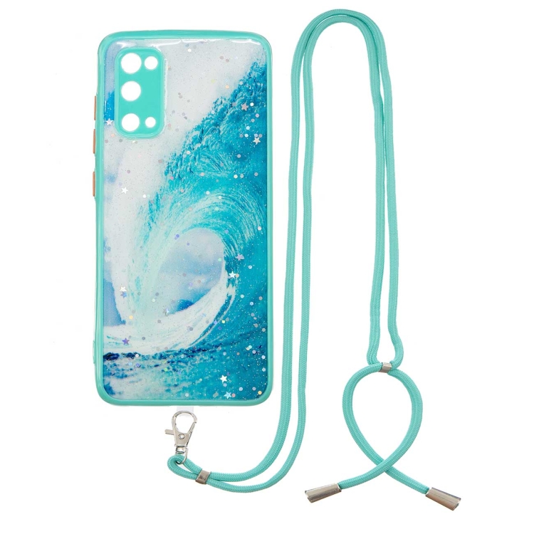 

For Samsung Galaxy S20 Colored Drawing Starry Sky Epoxy TPU Shockproof Case with Neck Lanyard(Waves)