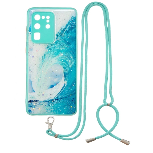 

For Samsung Galaxy S20 Ultra Colored Drawing Starry Sky Epoxy TPU Shockproof Case with Neck Lanyard(Waves)