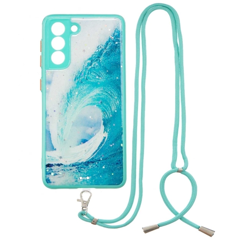 

For Samsung Galaxy S21+ 5G Colored Drawing Starry Sky Epoxy TPU Shockproof Case with Neck Lanyard(Waves)