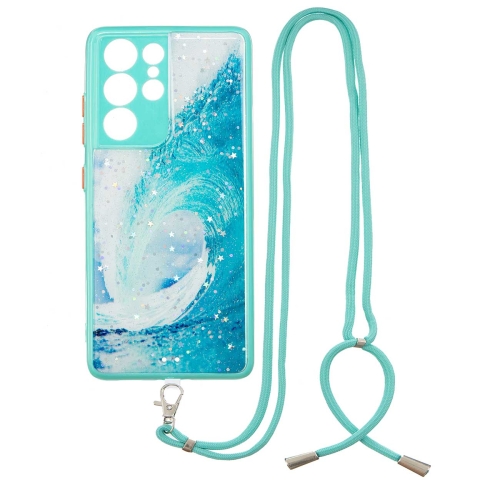 

For Samsung Galaxy S21 Ultra 5G Colored Drawing Starry Sky Epoxy TPU Shockproof Case with Neck Lanyard(Waves)