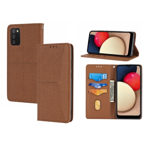 

For Samsung Galaxy A02s 164mm Woven Texture Stitching Magnetic Horizontal Flip PU Leather Case with Holder & Card Slots & Wallet & Lanyard(Brown)