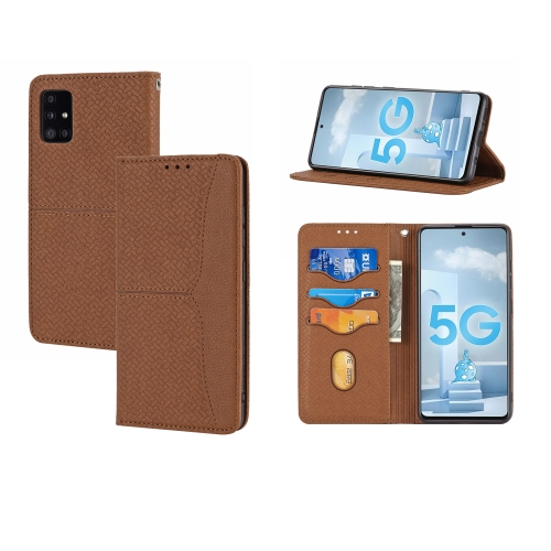 

For Samsung Galaxy A51 Woven Texture Stitching Magnetic Horizontal Flip PU Leather Case with Holder & Card Slots & Wallet & Lanyard(Brown)