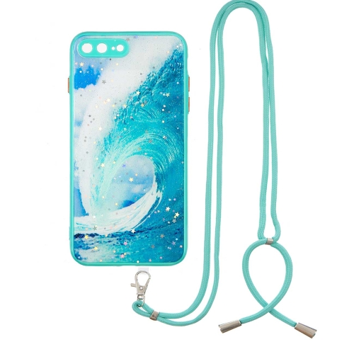 

Colored Drawing Starry Sky Epoxy TPU Shockproof Case with Neck Lanyard For iPhone 8 Plus / 7 Plus(Waves)