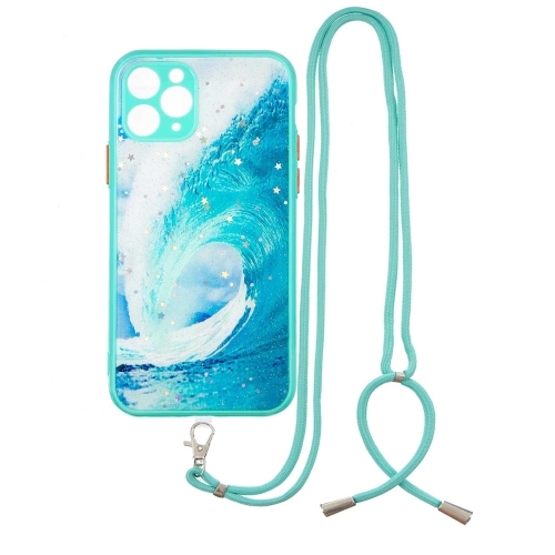 

Colored Drawing Starry Sky Epoxy TPU Shockproof Case with Neck Lanyard For iPhone 11 Pro(Waves)