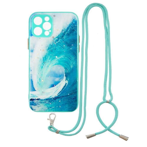

Colored Drawing Starry Sky Epoxy TPU Shockproof Case with Neck Lanyard For iPhone 12 Pro(Waves)