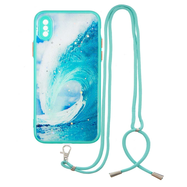 

Colored Drawing Starry Sky Epoxy TPU Shockproof Case with Neck Lanyard For iPhone XS / X(Waves)