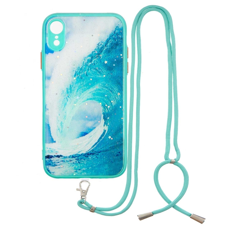 

Colored Drawing Starry Sky Epoxy TPU Shockproof Case with Neck Lanyard For iPhone XR(Waves)