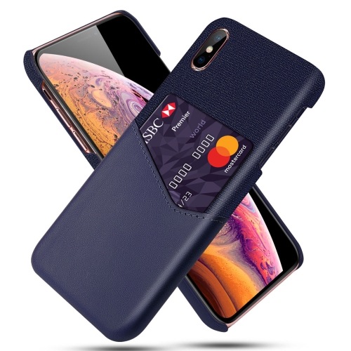 

Cloth Texture PC + PU Leather Back Cover Shockproof Case with Card Slot For iPhone XS Max(Blue)