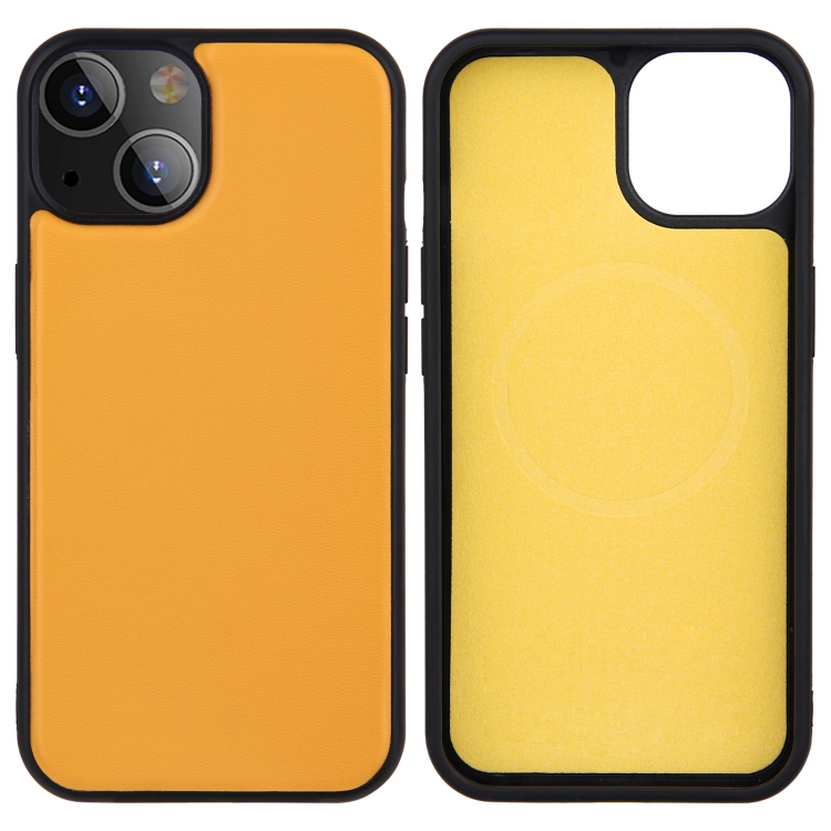 

PU Leather Skin Magnetic Patch TPU Shockproof Magsafe Case For iPhone 13 mini(Yellow)