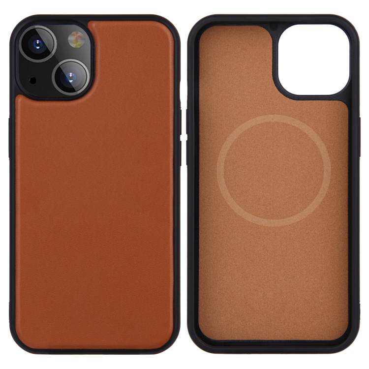 

PU Leather Skin Magnetic Patch TPU Shockproof Magsafe Case For iPhone 13(Brown)