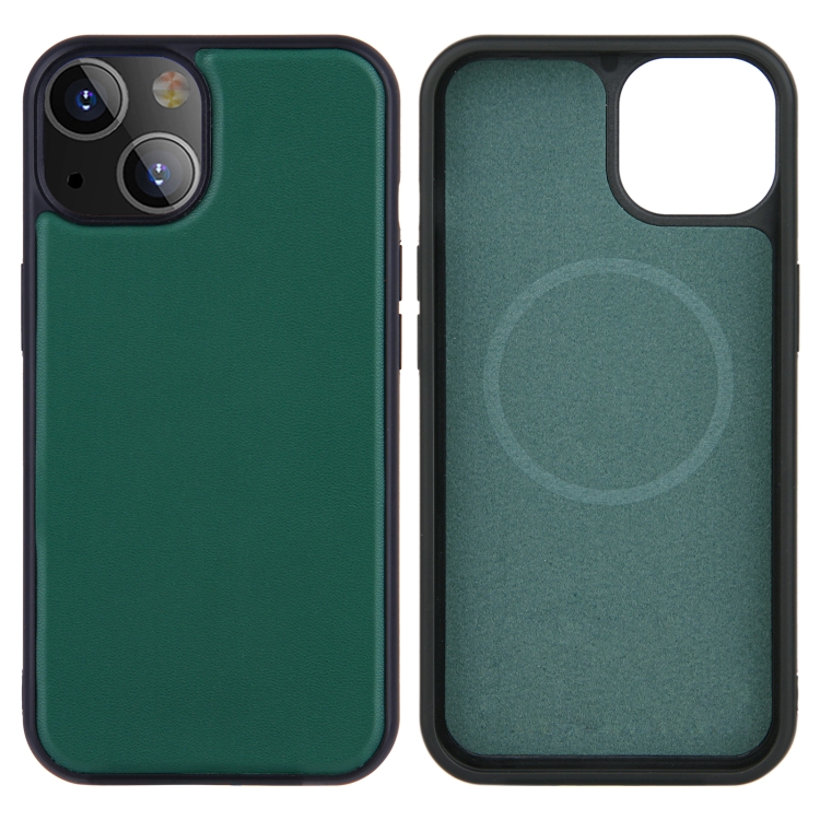 

PU Leather Skin Magnetic Patch TPU Shockproof Magsafe Case For iPhone 13 Pro Max (Green)