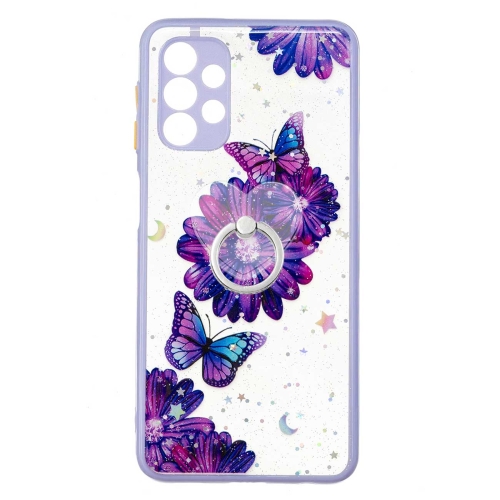 

For Samsung Galaxy A32 5G Colored Drawing Starry Sky Epoxy TPU Shockproof Case with Ring Holder(Purple Flower Butterfly)