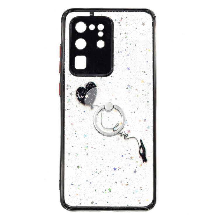 

For Samsung Galaxy S20 Ultra Colored Drawing Starry Sky Epoxy TPU Shockproof Case with Ring Holder(Heart)