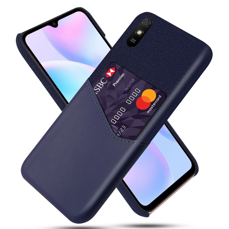 

For Xiaomi Redmi 9A Cloth Texture PC + PU Leather Back Cover Shockproof Case with Card Slot(Blue)