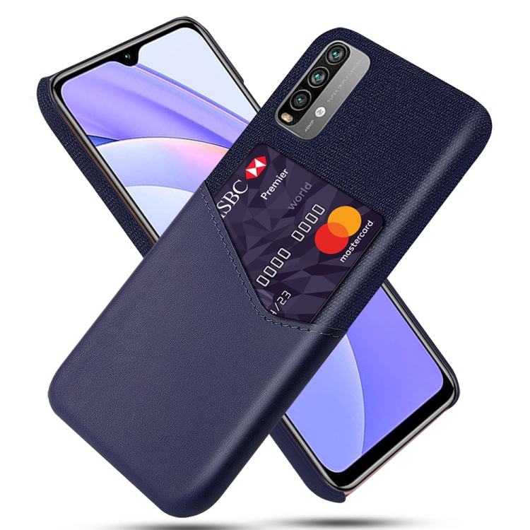 

For Xiaomi Redmi Note 9 4G Cloth Texture PC + PU Leather Back Cover Shockproof Case with Card Slot(Blue)