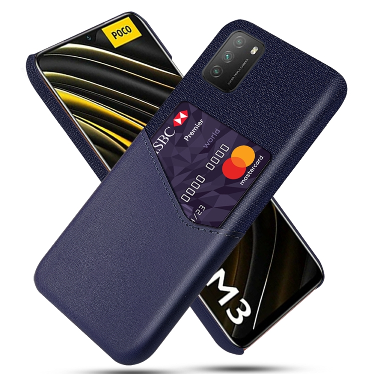

For Xiaomi Poco M3 Cloth Texture PC + PU Leather Back Cover Shockproof Case with Card Slot(Blue)