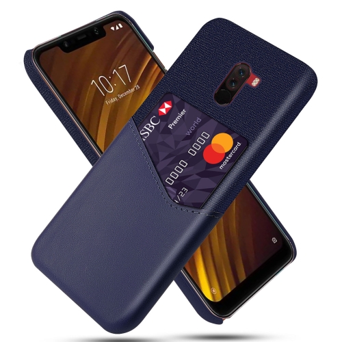 

For Xiaomi Pocophone F1 Cloth Texture PC + PU Leather Back Cover Shockproof Case with Card Slot(Blue)