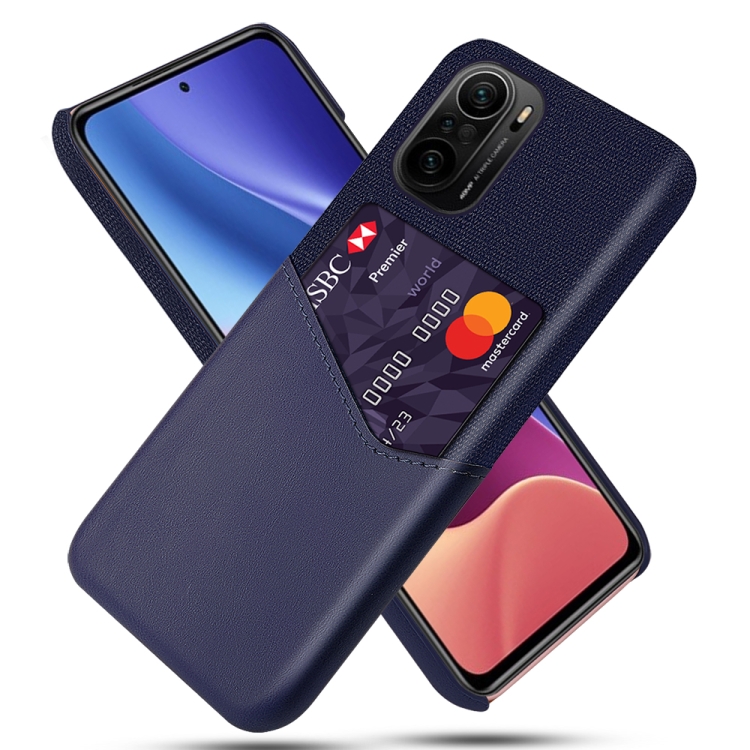 

For Xiaomi Redmi K40 Cloth Texture PC + PU Leather Back Cover Shockproof Case with Card Slot(Blue)