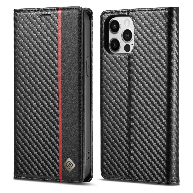 

LC.IMEEKE Carbon Fiber PU + TPU Horizontal Flip Leather Case with Holder & Card Slot & Wallet For iPhone 12 / 12 Pro(Vertical Black)