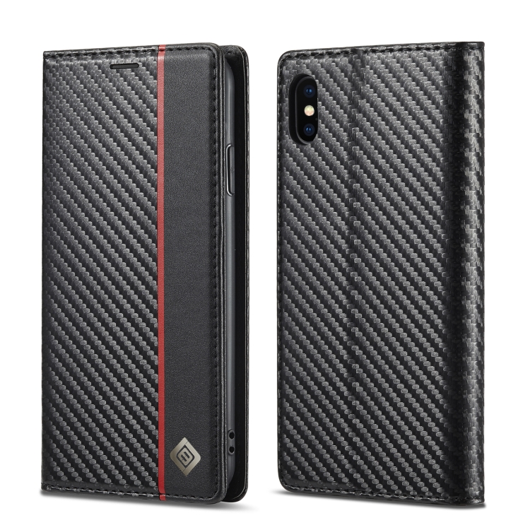 

LC.IMEEKE Carbon Fiber PU + TPU Horizontal Flip Leather Case with Holder & Card Slot & Wallet For iPhone XS Max(Vertical Black)