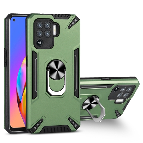 

For OPPO F19 Pro PC + TPU Protective Case with 360 Degrees Rotatable Ring Holder(Dark Green)