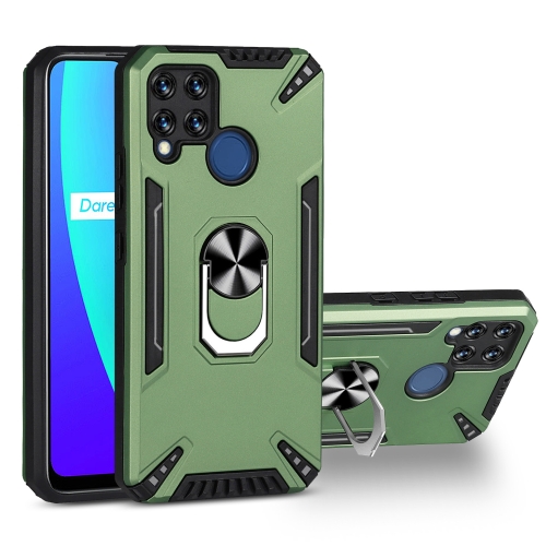 

For Realme C15 PC + TPU Protective Case with 360 Degrees Rotatable Ring Holder(Dark Green)