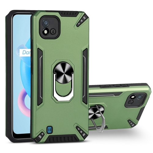 

For Realme C20 PC + TPU Protective Case with 360 Degrees Rotatable Ring Holder(Dark Green)