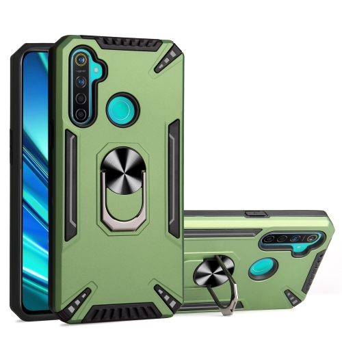 

For Realme 5 PC + TPU Protective Case with 360 Degrees Rotatable Ring Holder(Dark Green)