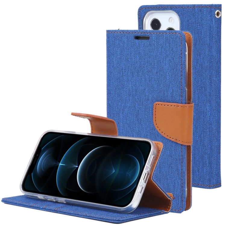 

GOOSPERY CANVAS DIARY Cross Texture Horizontal Flip Leather Case with Holder& Card Slots & Wallet For iPhone 13 Pro(Blue)