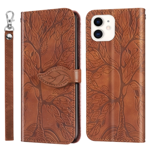 

Life of Tree Embossing Pattern Horizontal Flip Leather Case with Holder & Card Slot & Wallet & Photo Frame & Lanyard For iPhone 13 mini(Brown)