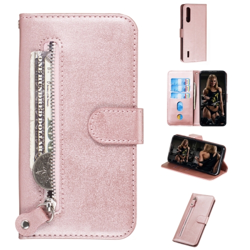 

For Xiaomi Mi CC9e / Mi A3 Fashion Calf Texture Zipper Horizontal Flip PU Leather Case, with Holder & Card Slots & Wallet(Rose Gold)