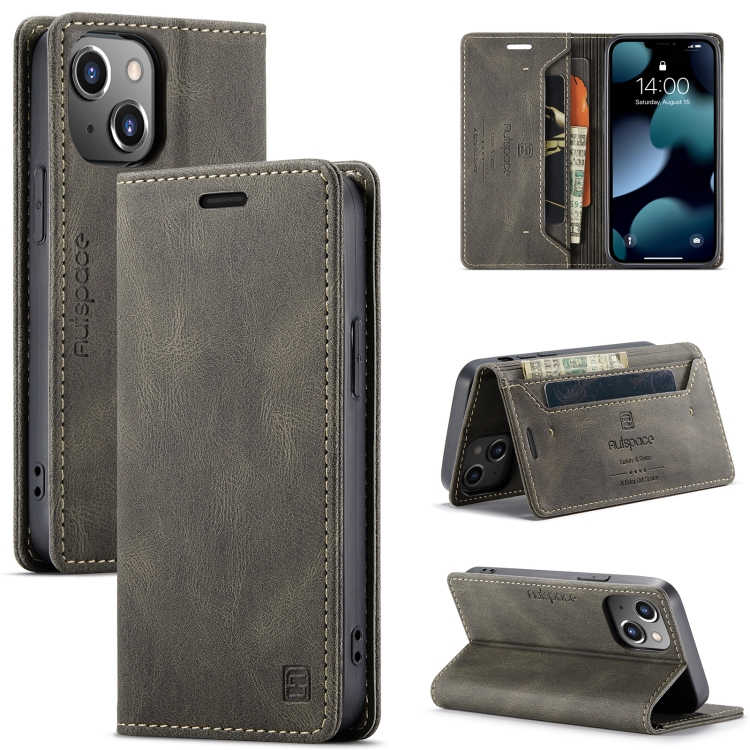 

AutSpace A01 Retro Skin-feel Crazy Horse Texture Horizontal Flip Leather Case with Holder & Card Slots & Wallet & RFID For iPhone 13(Coffee)