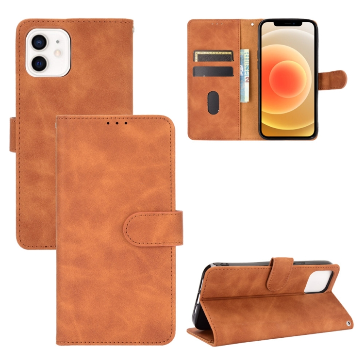 

Solid Color Skin Feel Magnetic Buckle Horizontal Flip Calf Texture PU Leather Case with Holder & Card Slots & Wallet For iPhone 13(Brown)