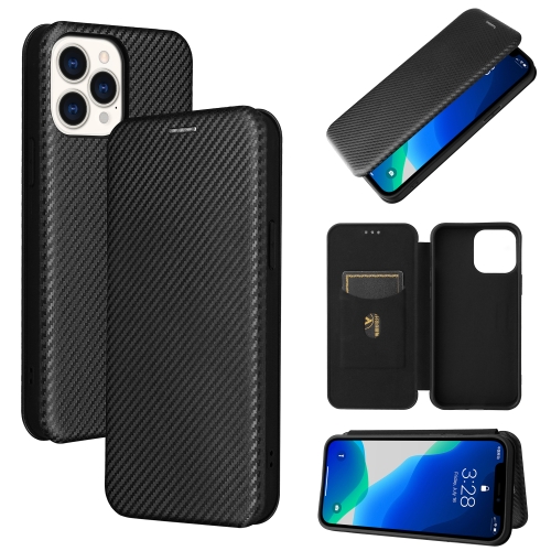 

Carbon Fiber Texture Magnetic Horizontal Flip TPU + PC + PU Leather Case with Card Slot For iPhone 13 Pro(Black)