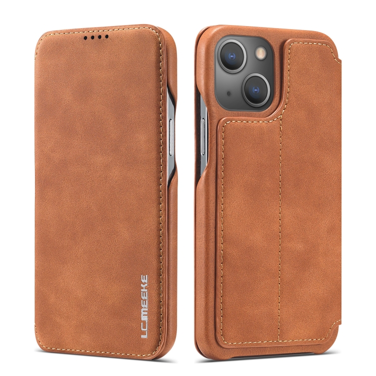 

LC.IMEEKE Hon Ancient Series Horizontal Flip Leather Case with Holder & Card Slot For iPhone 13 mini(Brown)
