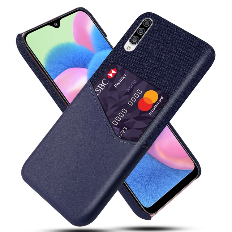 

For Samsung Galaxy A30s Cloth Texture PC + PU Leather Back Cover Shockproof Case with Card Slot(Blue)