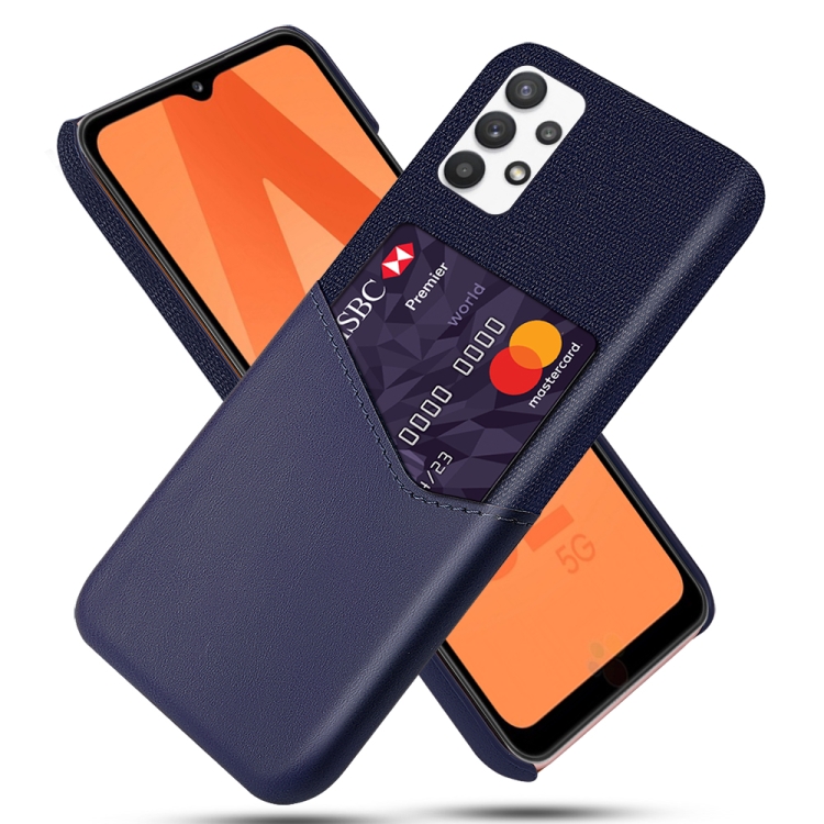

For Samsung Galaxy A32 5G Cloth Texture PC + PU Leather Back Cover Shockproof Case with Card Slot(Blue)
