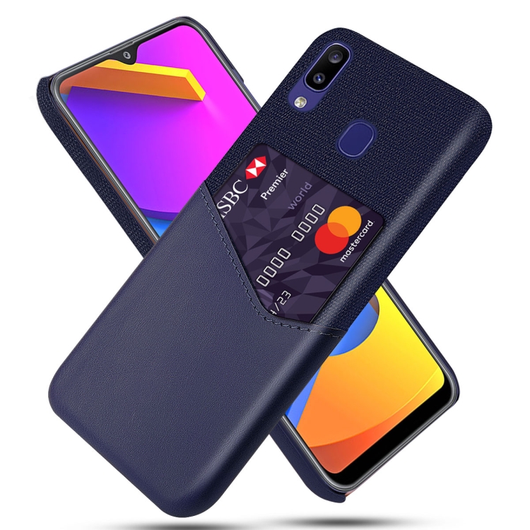 

For Samsung Galaxy M10s Cloth Texture PC + PU Leather Back Cover Shockproof Case with Card Slot(Blue)