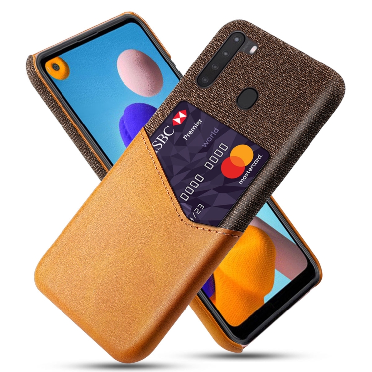 

For Samsung Galaxy A21 Cloth Texture PC + PU Leather Back Cover Shockproof Case with Card Slot(Orange)