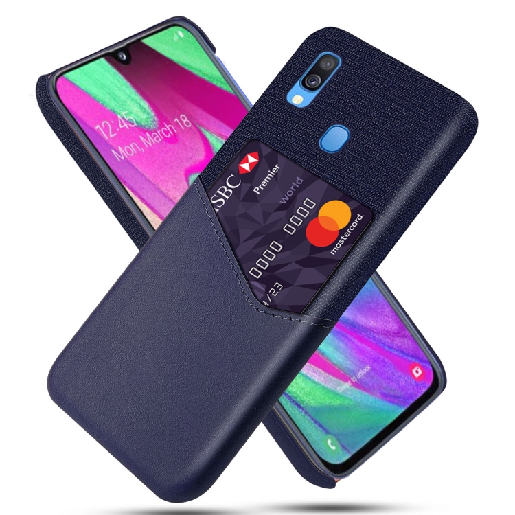 

For Samsung Galaxy A40 Cloth Texture PC + PU Leather Back Cover Shockproof Case with Card Slot(Blue)