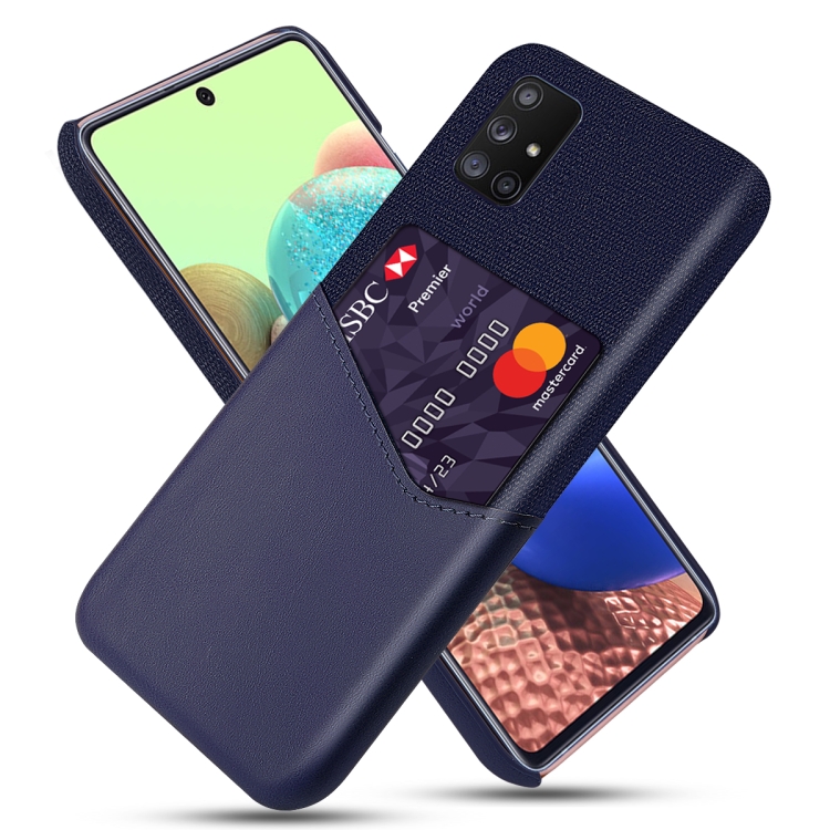 

For Samsung Galaxy A71 5G Cloth Texture PC + PU Leather Back Cover Shockproof Case with Card Slot(Blue)