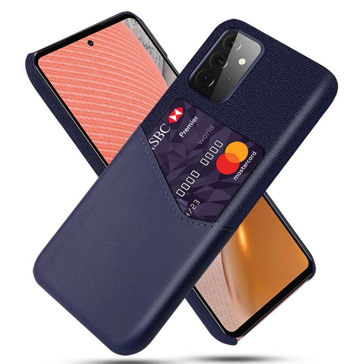 

For Samsung Galaxy A72 5G Cloth Texture PC + PU Leather Back Cover Shockproof Case with Card Slot(Blue)