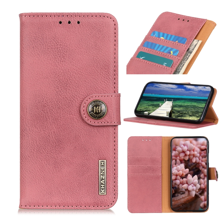 

For Xiaomi Redmi 10 KHAZNEH Cowhide Texture Horizontal Flip Leather Case with Holder & Card Slots & Wallet(Pink)