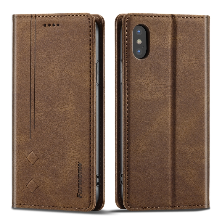

Forwenw F2 Series Magnetic Horizontal Flip Leather Case with Holder & Card Slots & Wallet For iPhone XR(Brown)