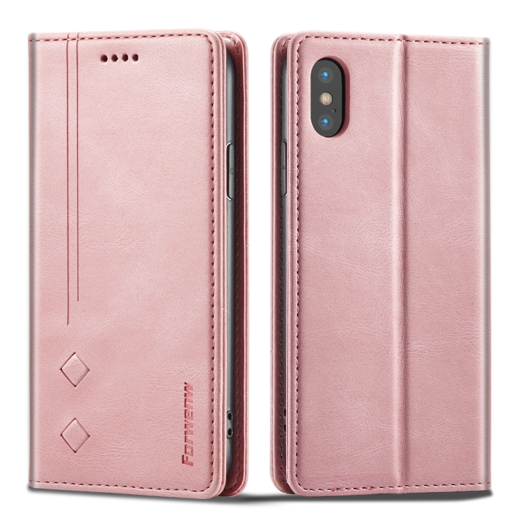 

Forwenw F2 Series Magnetic Horizontal Flip Leather Case with Holder & Card Slots & Wallet For iPhone XS Max(Rose Gold)