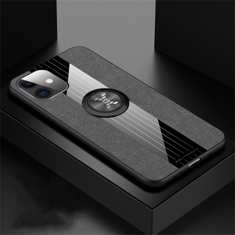 

For iPhone 11 XINLI Stitching Cloth Textue Shockproof TPU Protective Case with Ring Holder(Grey)