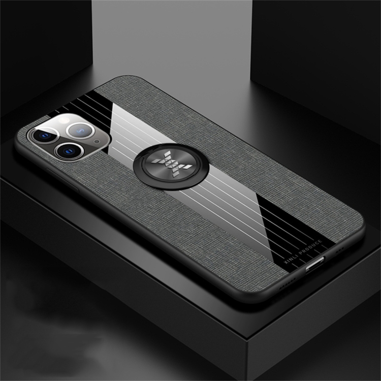 

For iPhone 11 Pro Max XINLI Stitching Cloth Textue Shockproof TPU Protective Case with Ring Holder(Grey)