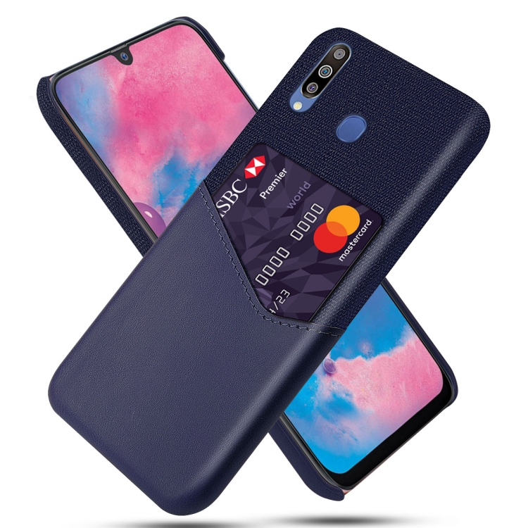 

For Samsung Galaxy M30 Cloth Texture PC + PU Leather Back Cover Shockproof Case with Card Slot(Blue)